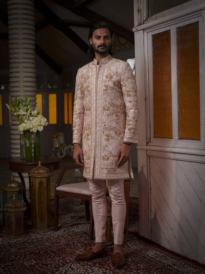 Rose Gold Hand Embroidered Sherwani Set