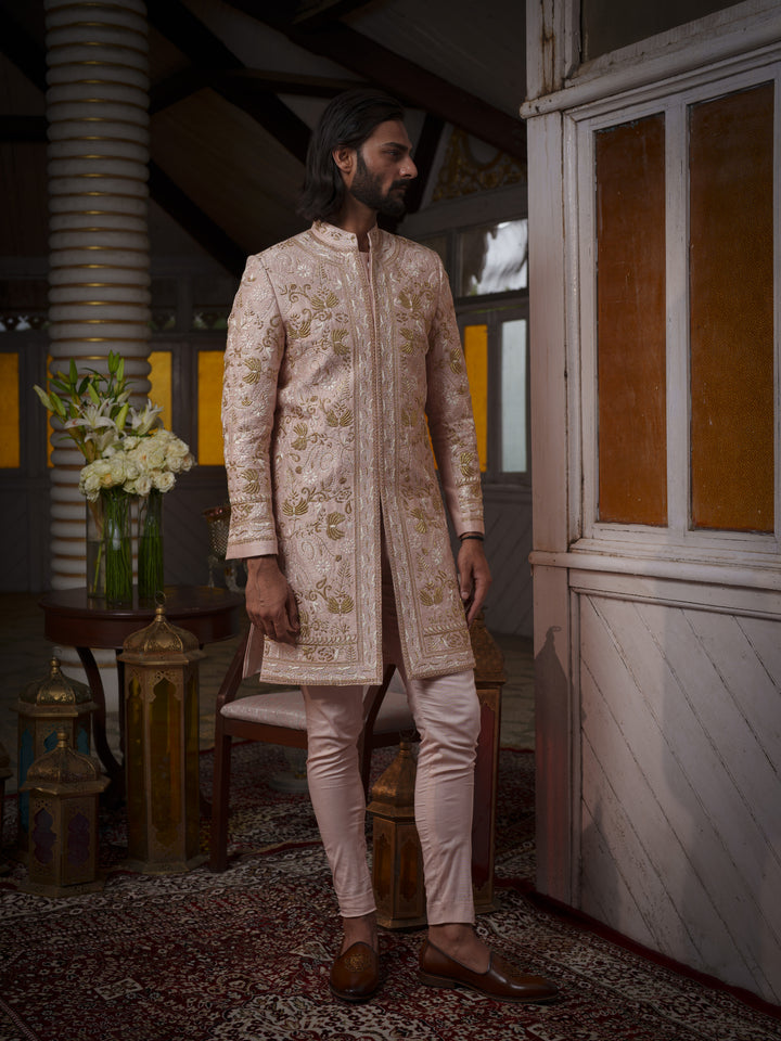 Rose Gold Hand Embroidered Sherwani Set