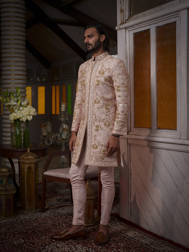 Rose Gold Hand Embroidered Sherwani Set