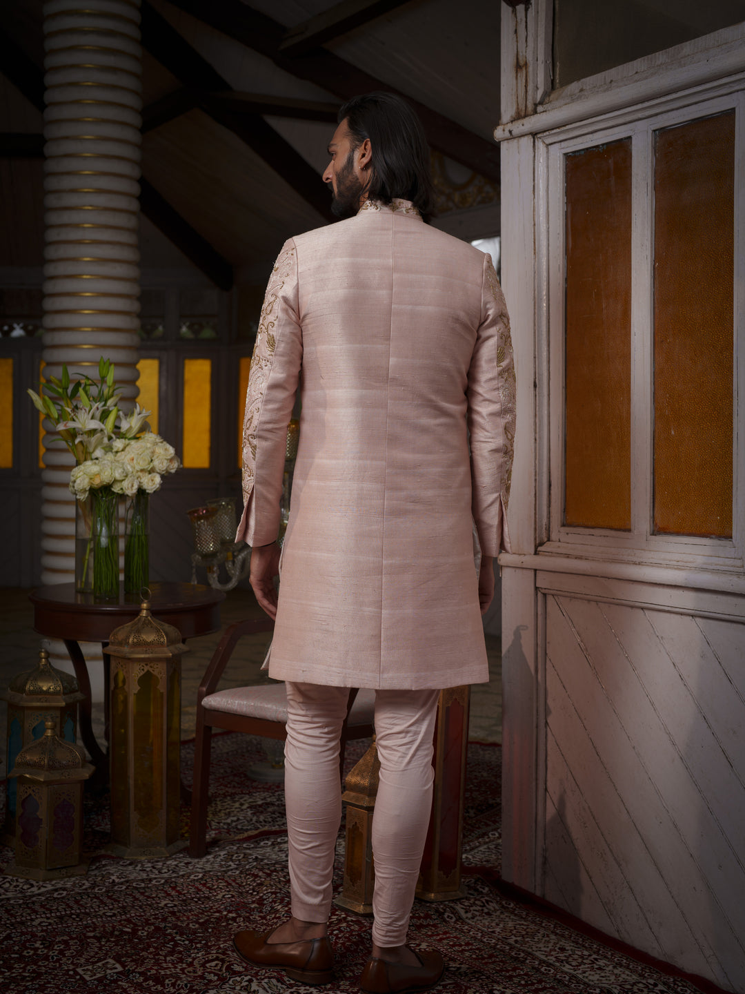 Rose Gold Hand Embroidered Sherwani Set