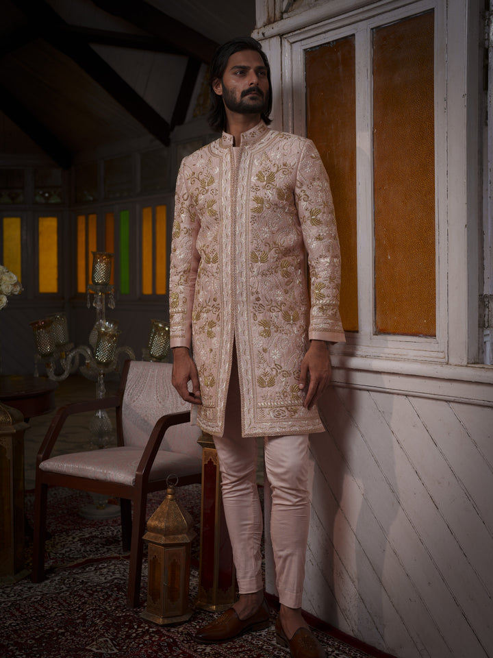 Rose Gold Hand Embroidered Sherwani Set