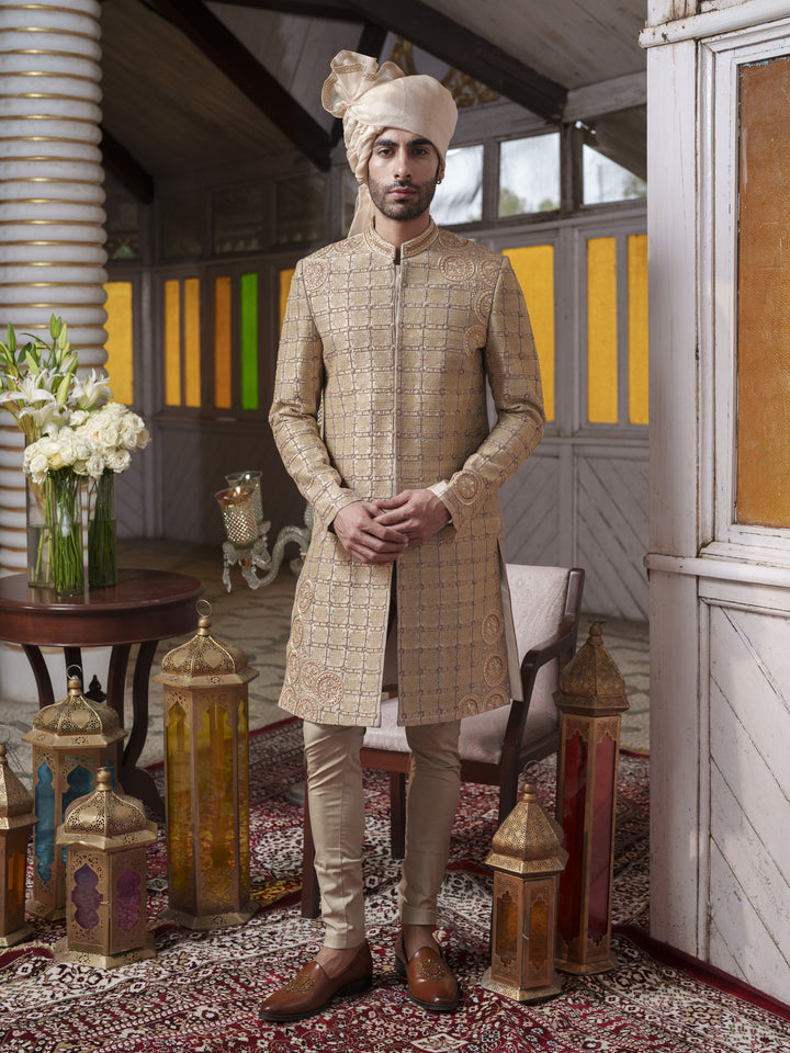 Olive Green Hand Embroidered Sherwani Set