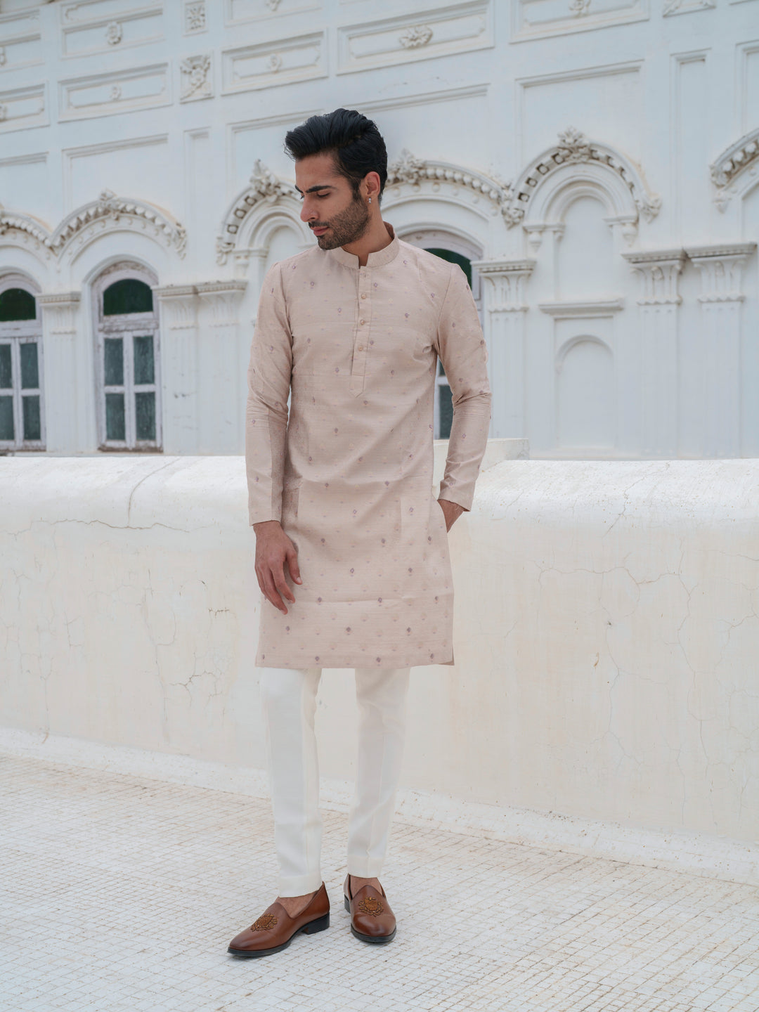 Beige Banarsi Kurta Set