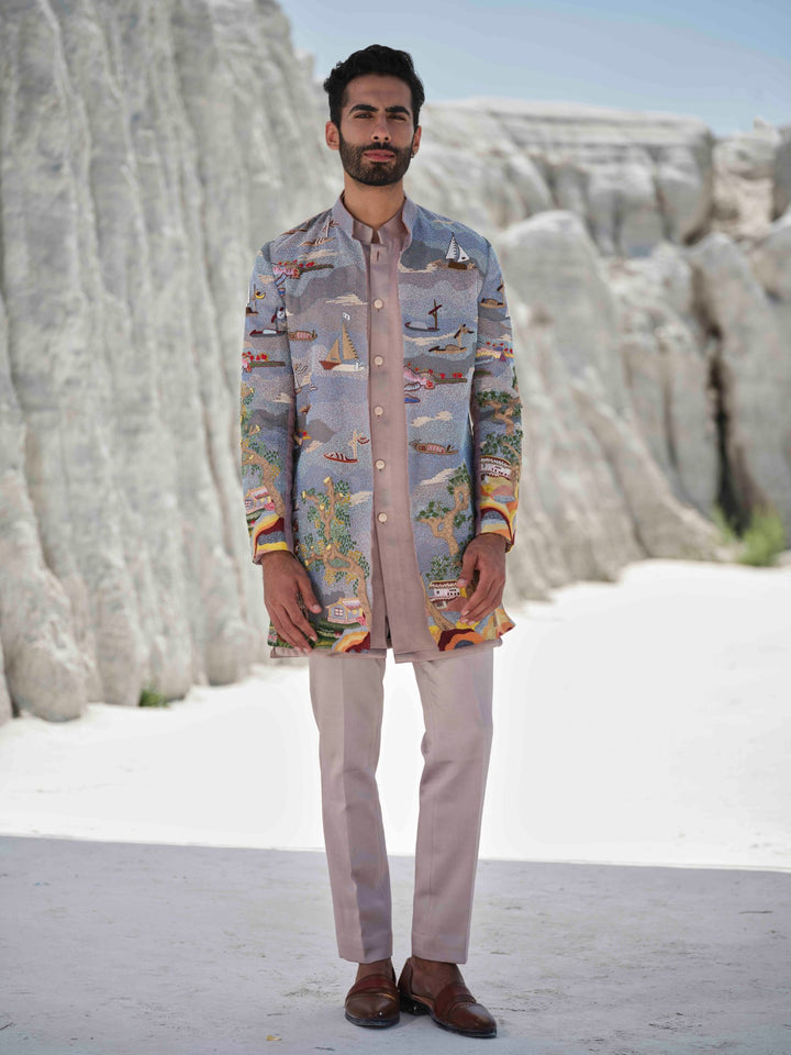 Coastal Horizon - Seascape Embroidered Jacket Set