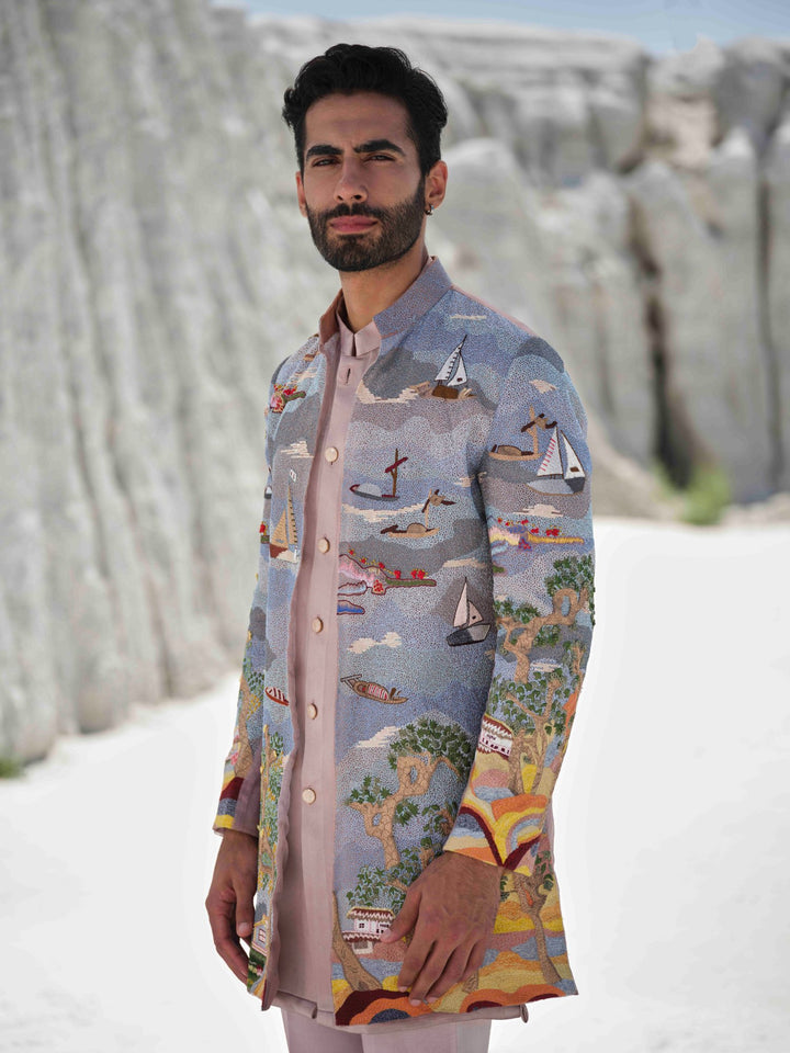 Coastal Horizon - Seascape Embroidered Jacket Set