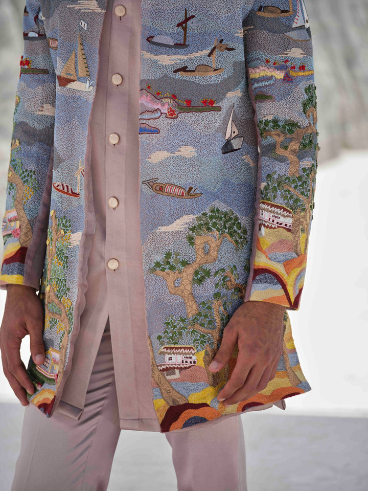 Coastal Horizon - Seascape Embroidered Jacket Set
