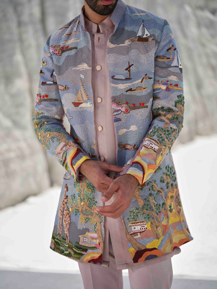 Coastal Horizon - Seascape Embroidered Jacket Set