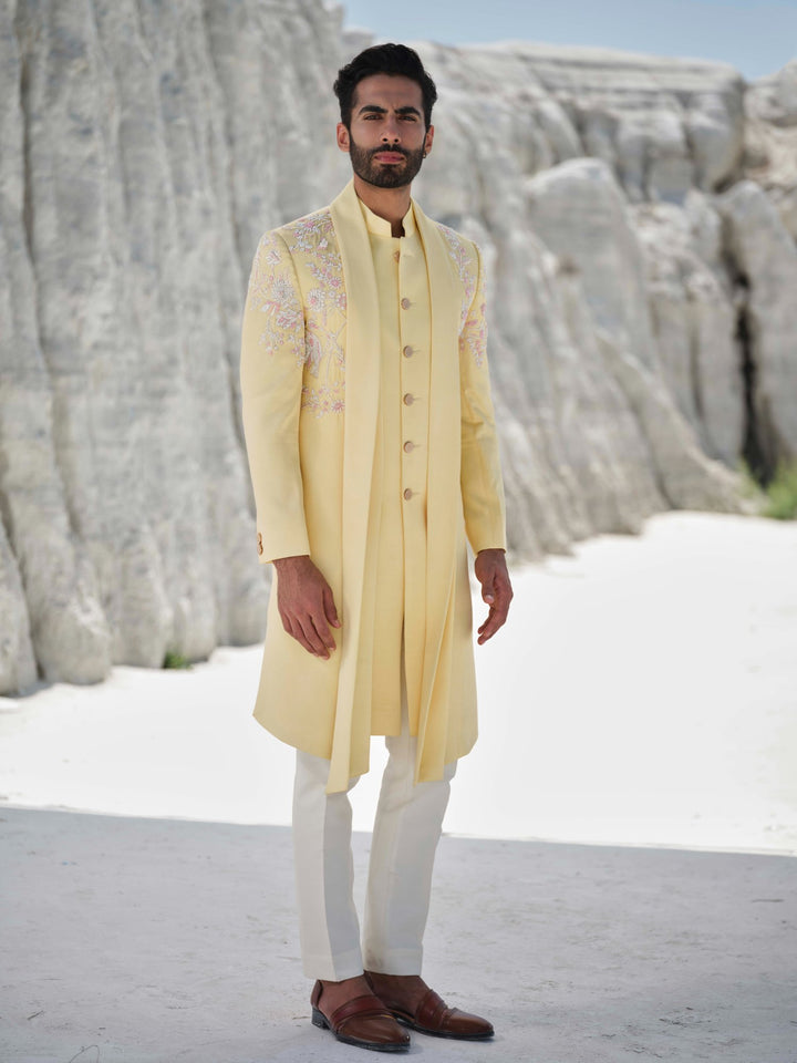 Golden Dawn - Pastel Yellow Cape Kurta Set