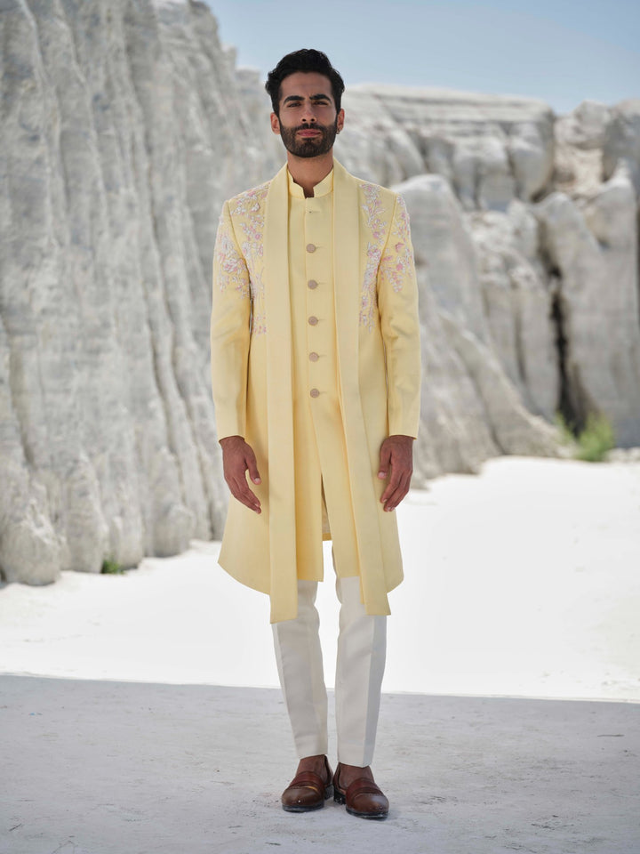 Golden Dawn - Pastel Yellow Cape Kurta Set