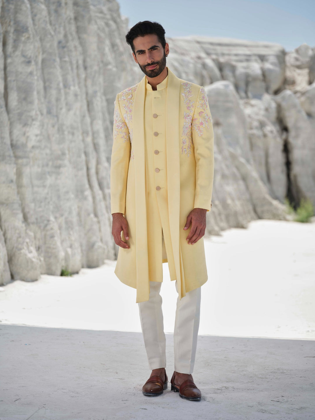 Golden Dawn - Pastel Yellow Cape Kurta Set