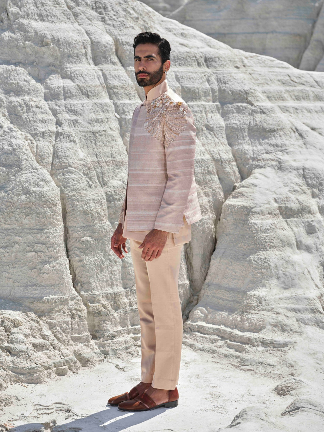 Desert Rose - Rosegold Embroidered Jacket Set