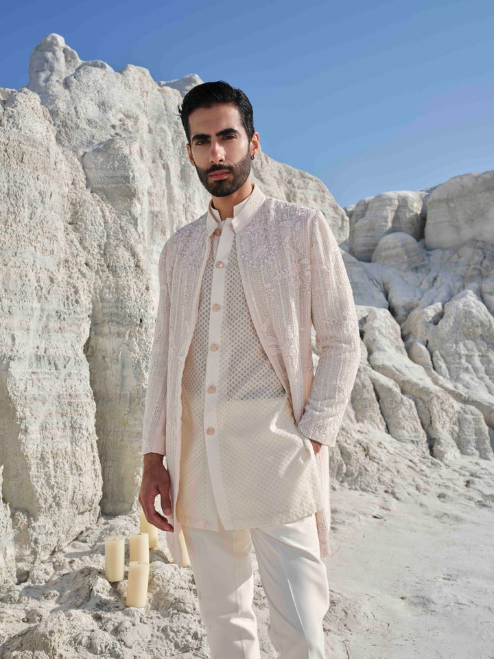 Eden - Soft Blush Pink Embroidered Jacket Set