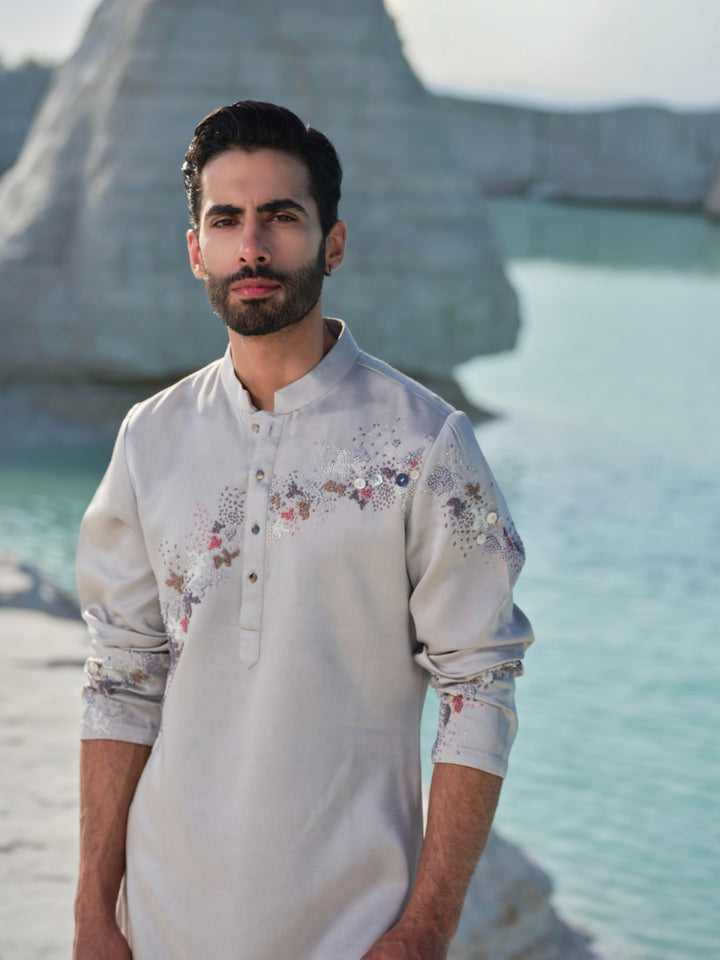 Ethereal Pearl - Embroidered Kurta Set