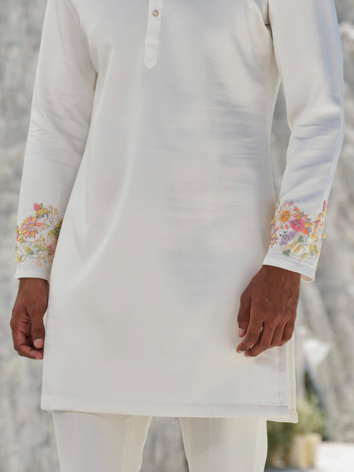 Charm - Ivory Cuff Embroidered Kurta Set
