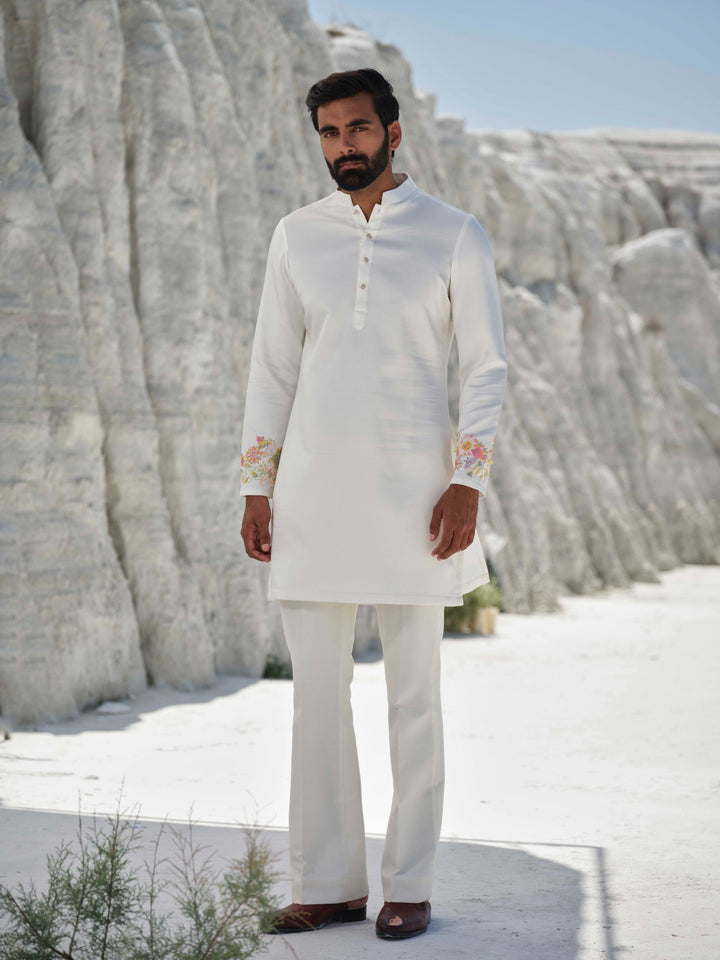 Charm - Ivory Cuff Embroidered Kurta Set