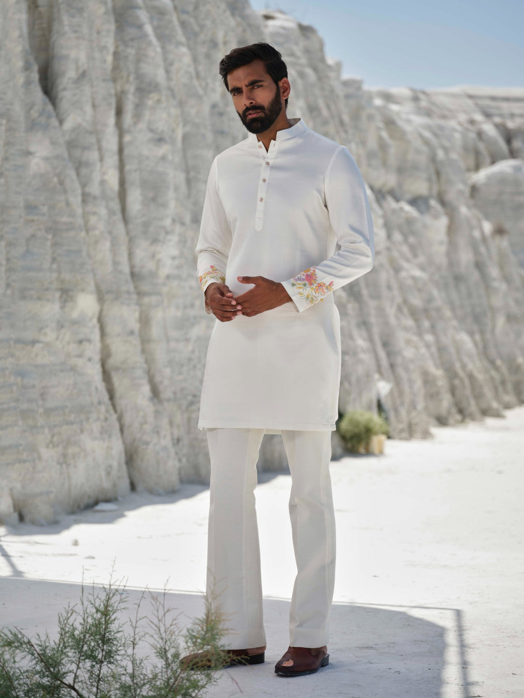 Charm - Ivory Cuff Embroidered Kurta Set