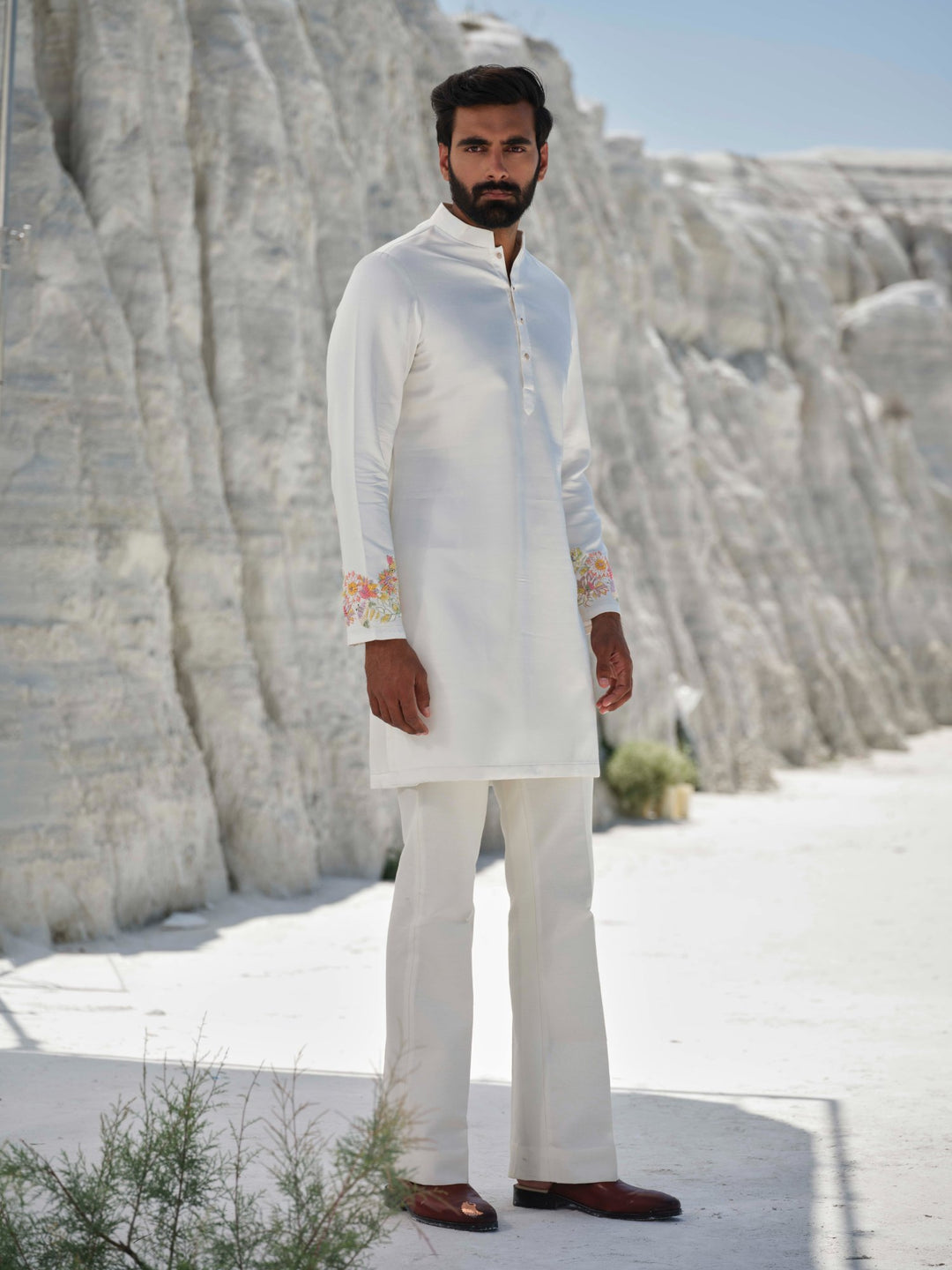 Charm - Ivory Cuff Embroidered Kurta Set