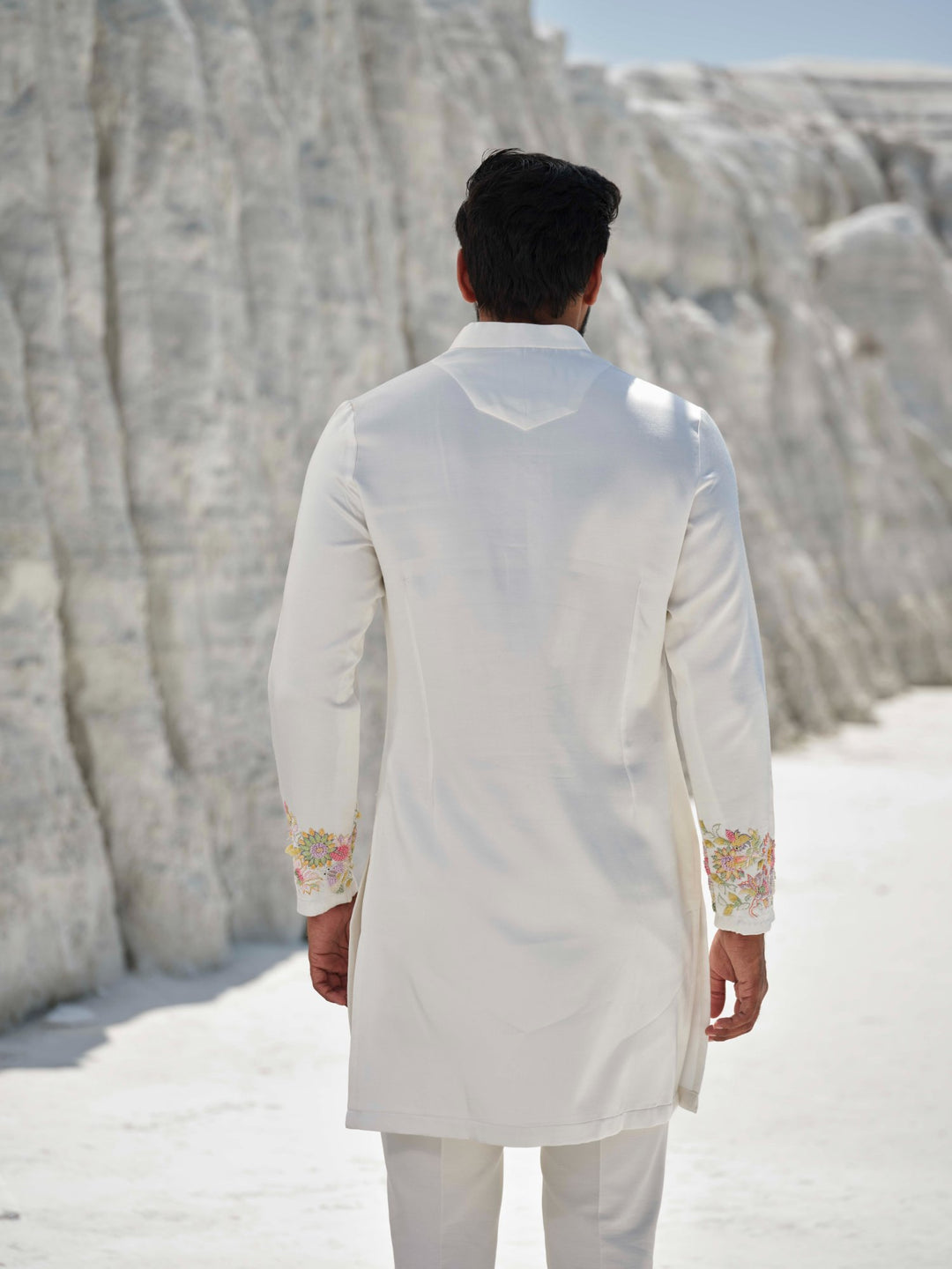 Charm - Ivory Cuff Embroidered Kurta Set