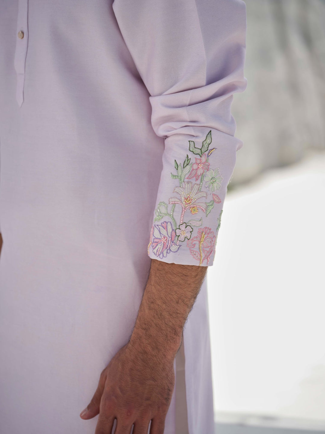 Pastel Grace - Lilac Floral Bead Kurta