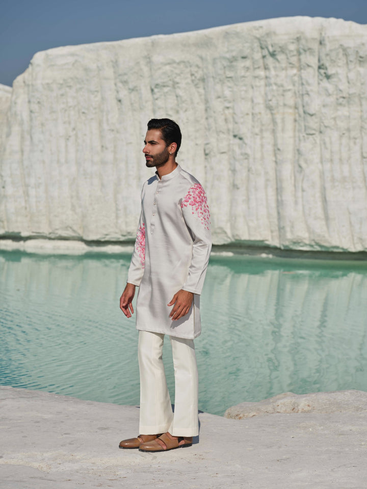 Celestial blossom - Light Grey Hand-Painted Kurta Set