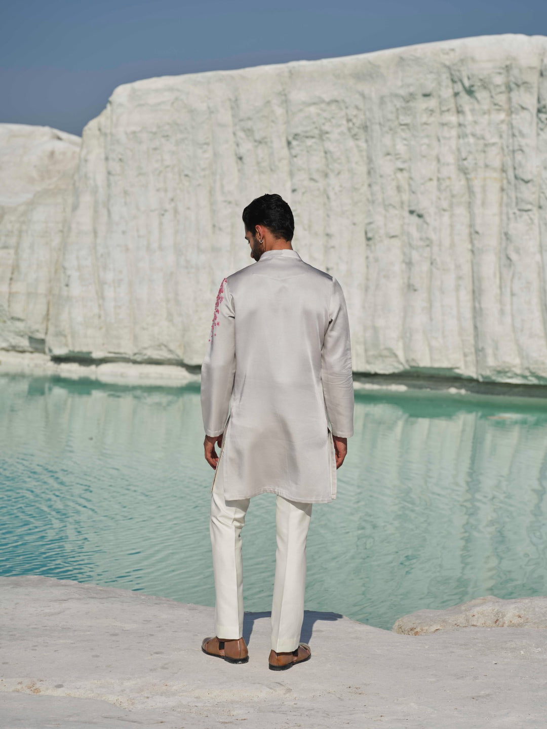 Celestial blossom - Light Grey Hand-Painted Kurta Set