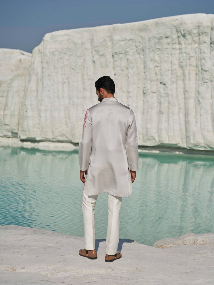 Celestial blossom - Light Grey Hand-Painted Kurta Set