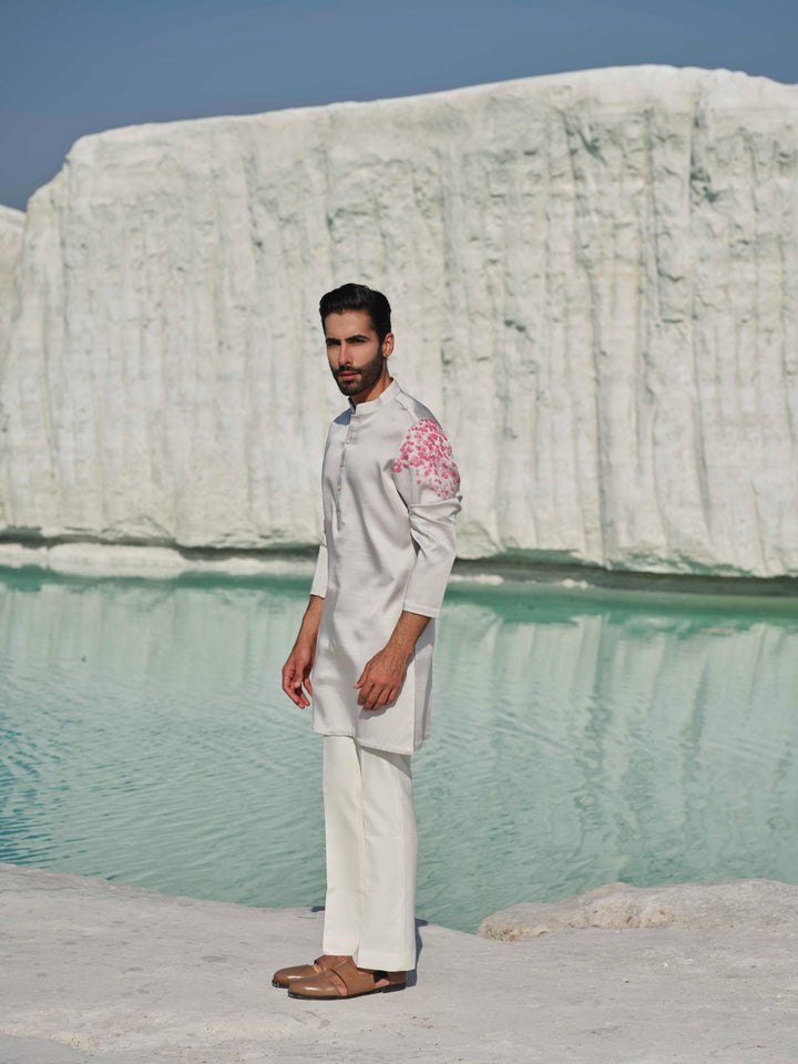 Celestial blossom - Light Grey Hand-Painted Kurta Set