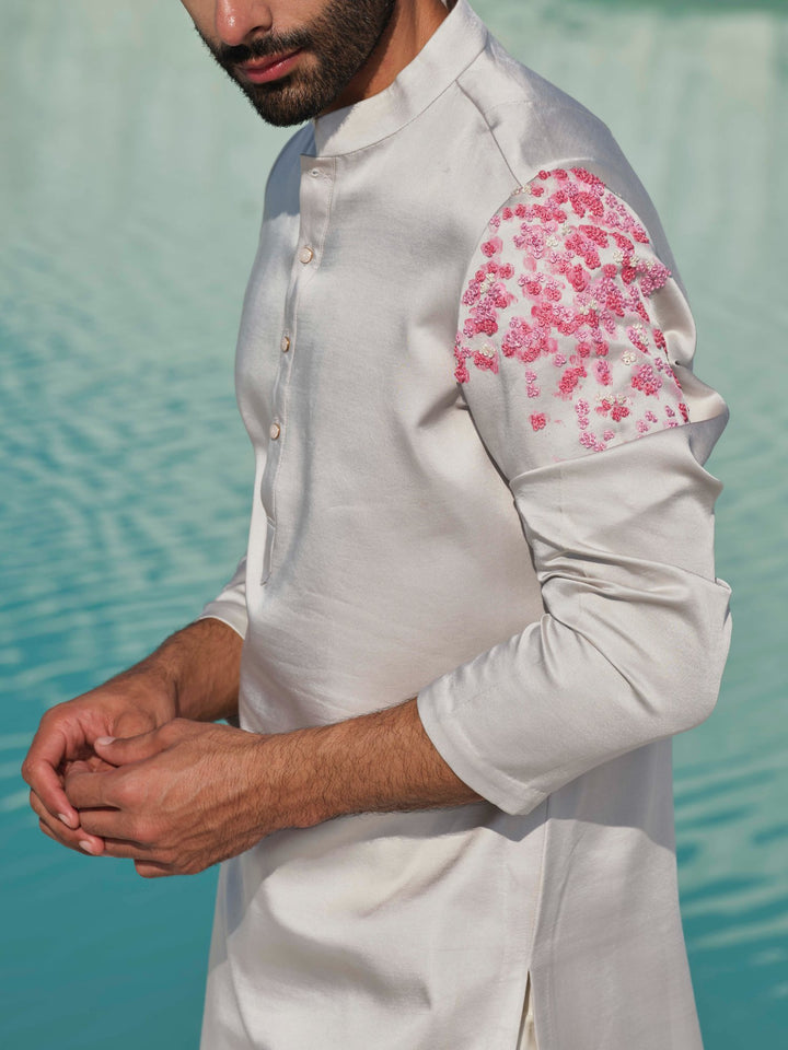 Celestial blossom - Light Grey Hand-Painted Kurta Set