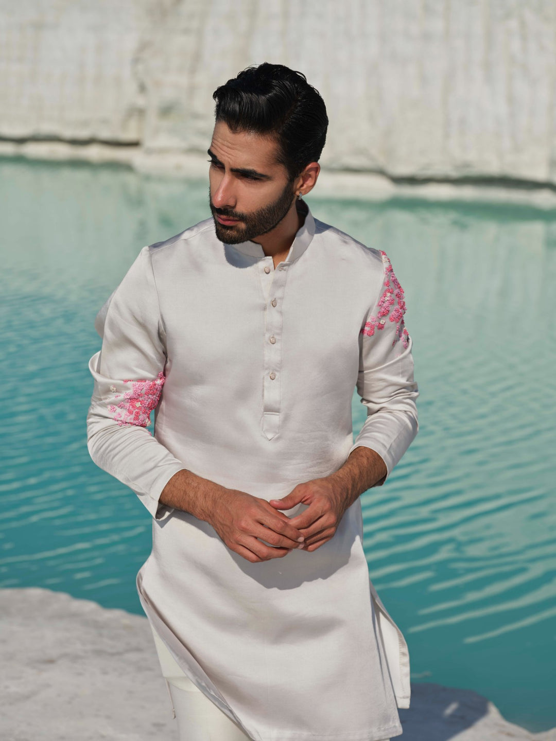 Celestial blossom - Light Grey Hand-Painted Kurta Set