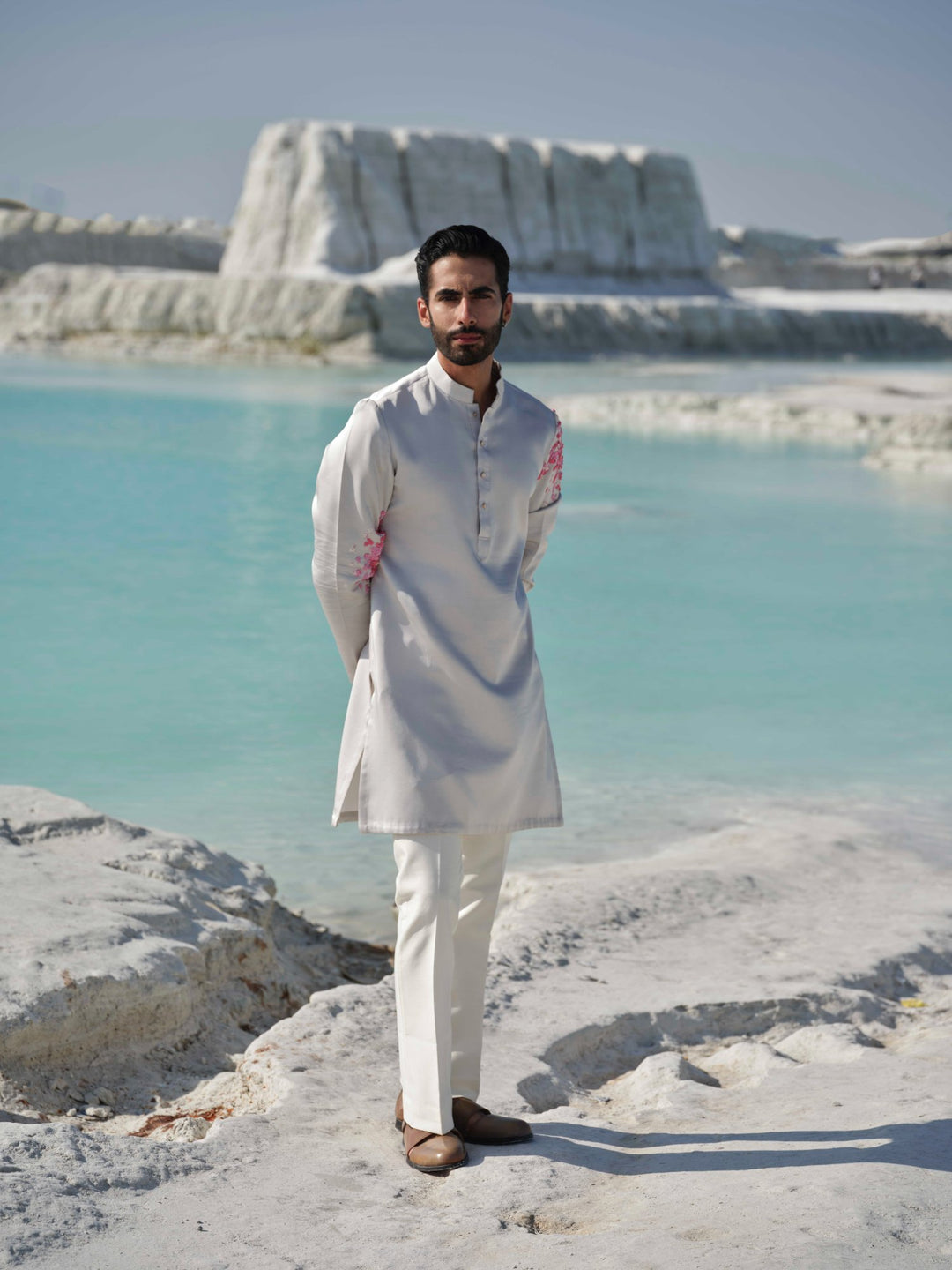 Celestial blossom - Light Grey Hand-Painted Kurta Set