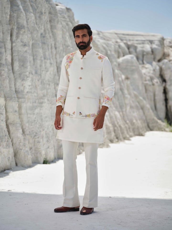 Ethereal Elegance - Ivory Floral Bundi Jacket Set