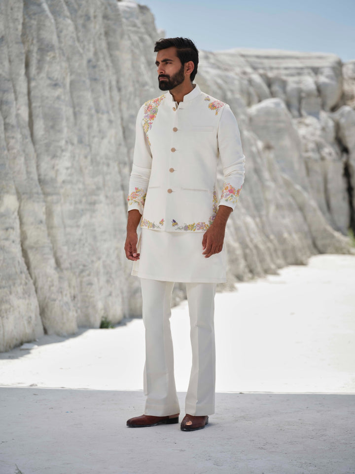 Ethereal Elegance - Ivory Floral Bundi Jacket Set