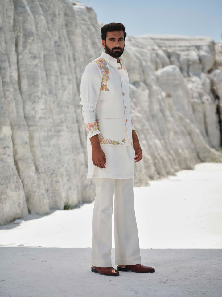 Ethereal Elegance - Ivory Floral Bundi Jacket Set