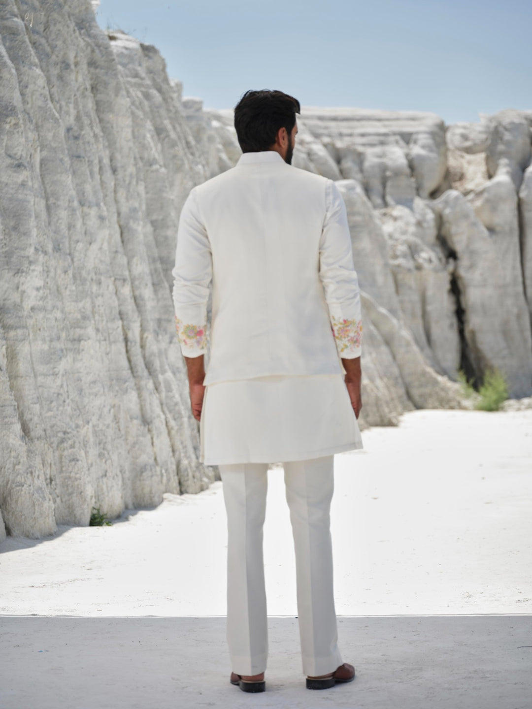 Ethereal Elegance - Ivory Floral Bundi Jacket Set
