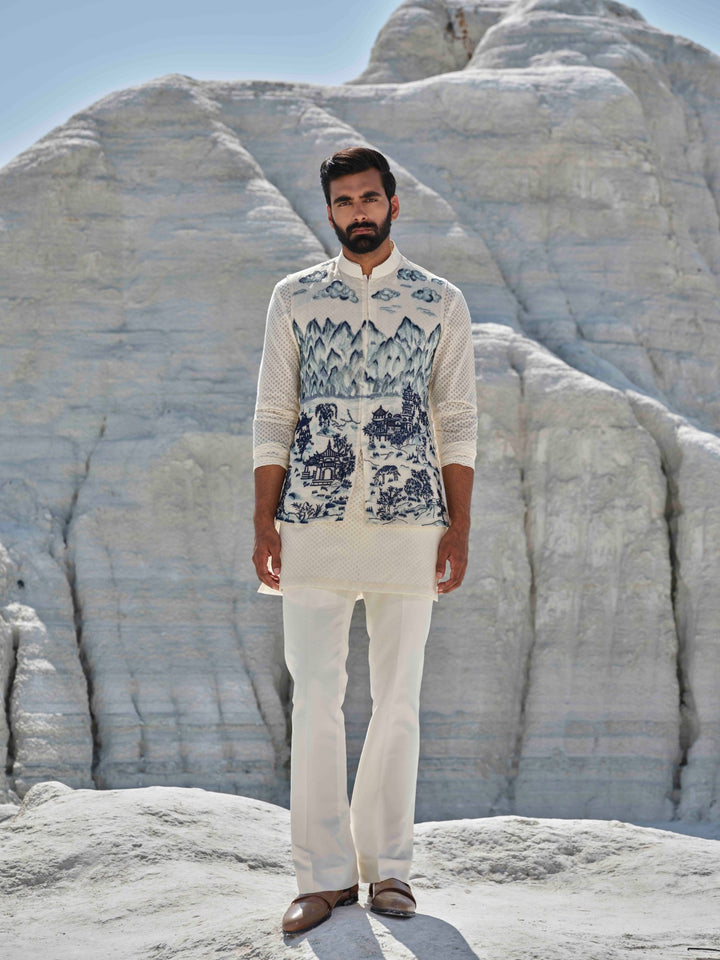 Indigo Horizon - Ivory Painted Bundi Set