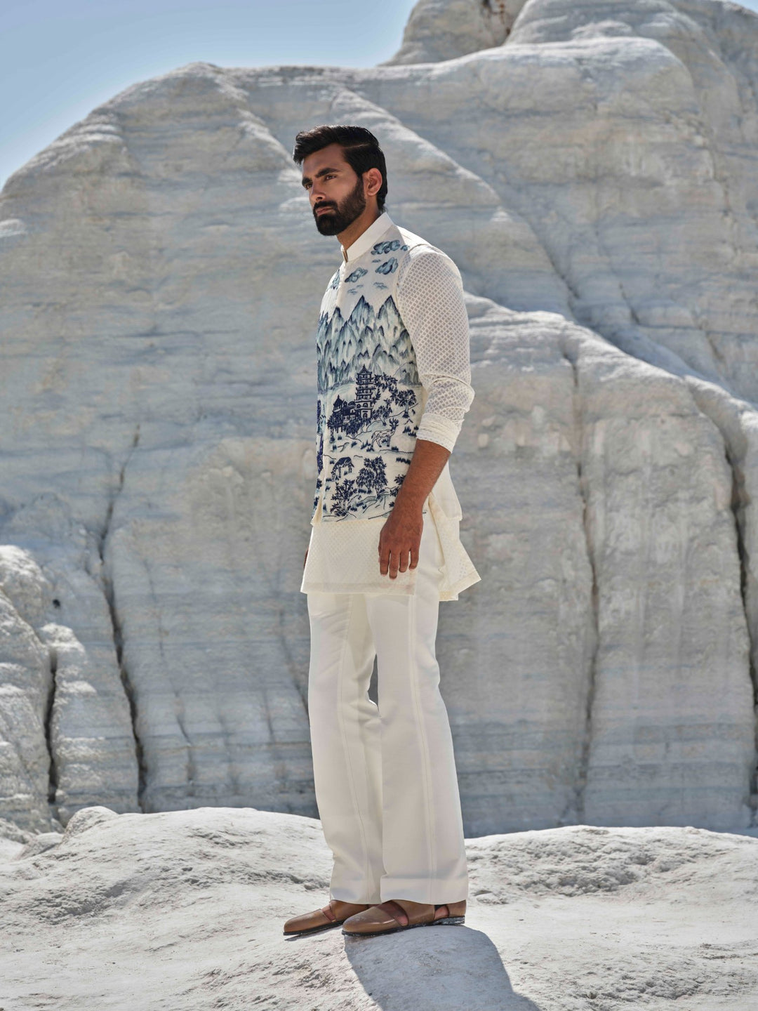 Indigo Horizon - Ivory Painted Bundi Set