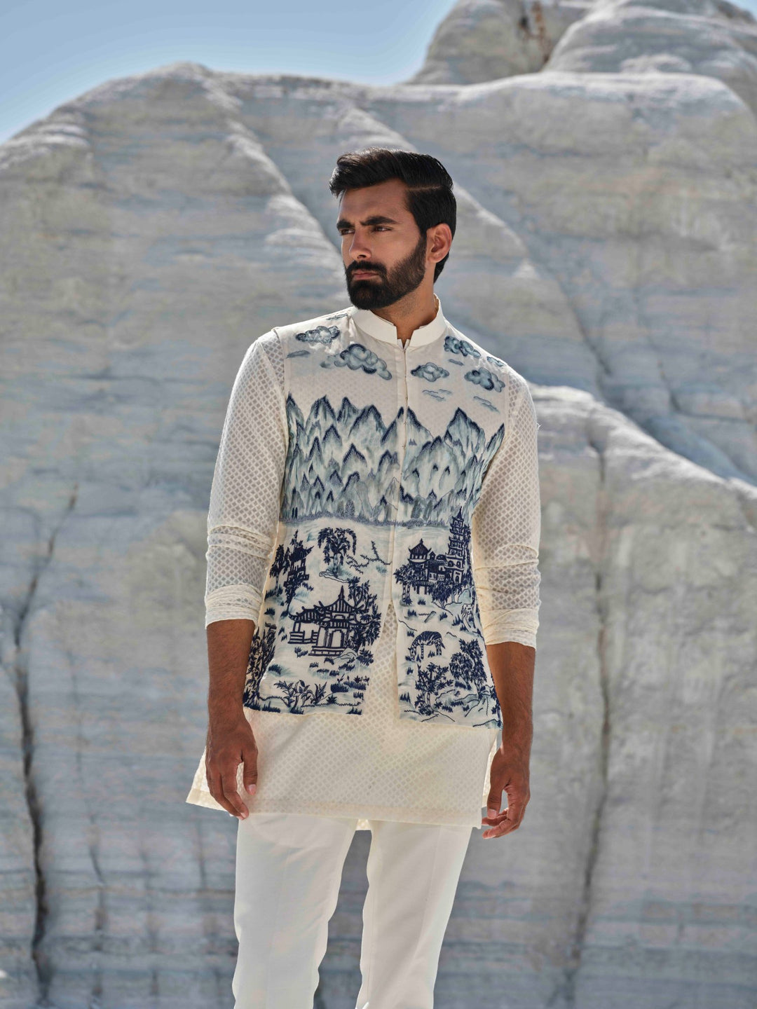 Indigo Horizon - Ivory Painted Bundi Set