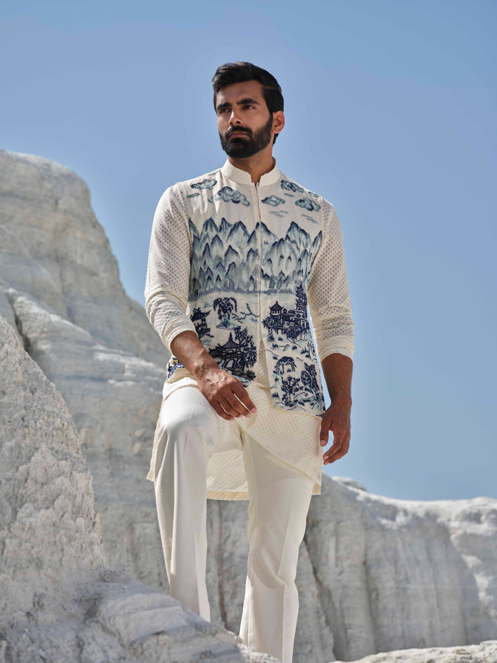 Indigo Horizon - Ivory Painted Bundi Set