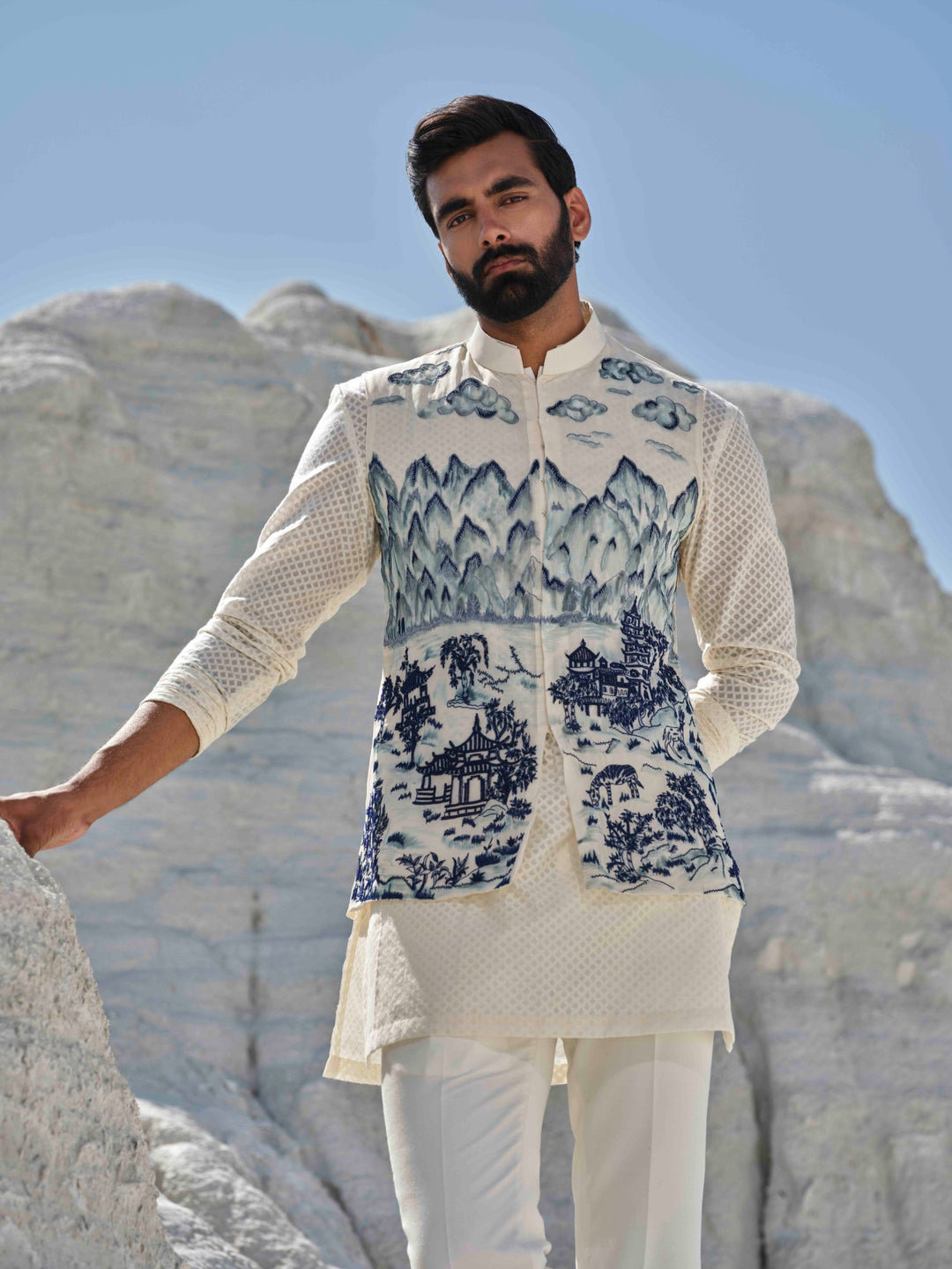 Indigo Horizon - Ivory Painted Bundi Set