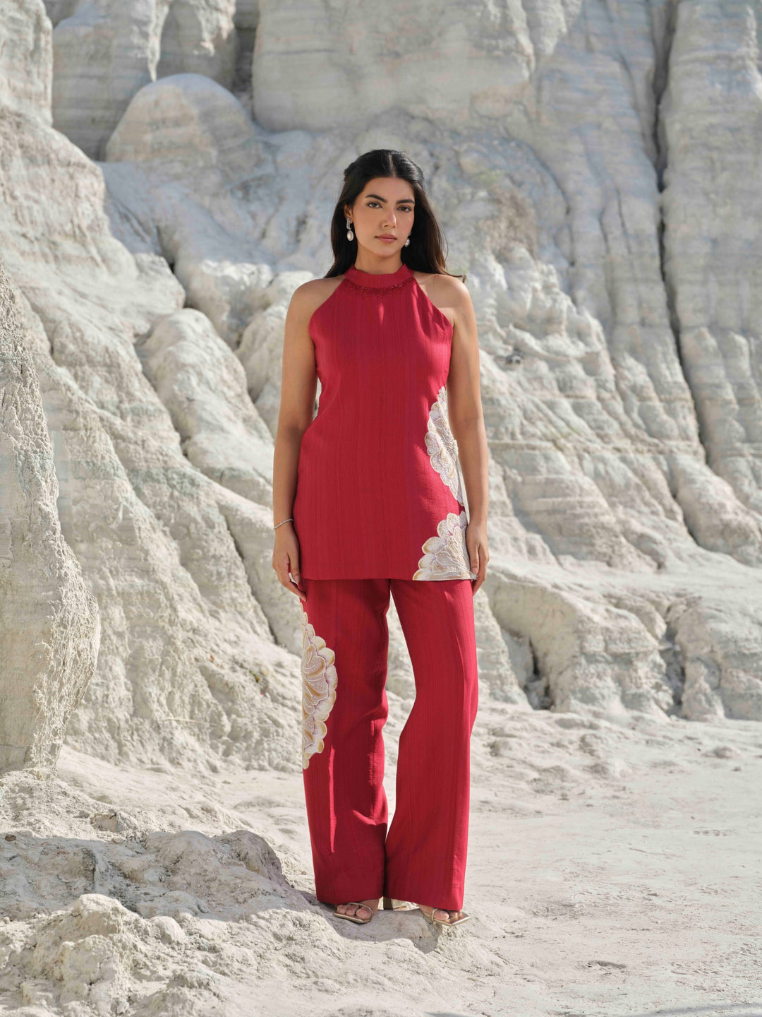 Rouge Reverie- Embroidered Co-ord Set