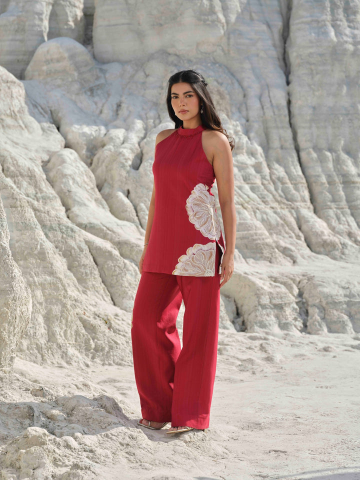 Rouge Reverie- Embroidered Co-ord Set