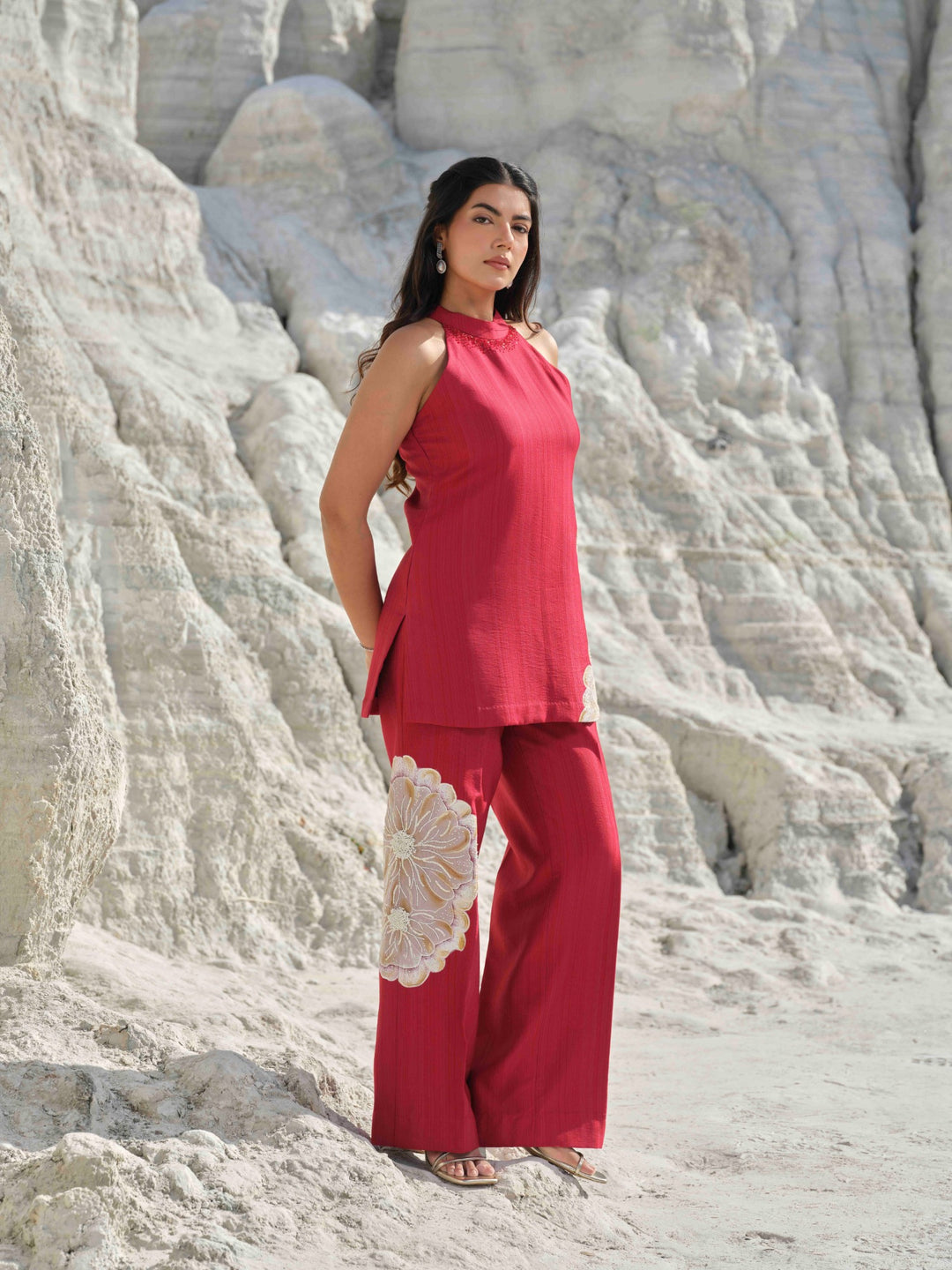 Rouge Reverie- Embroidered Co-ord Set