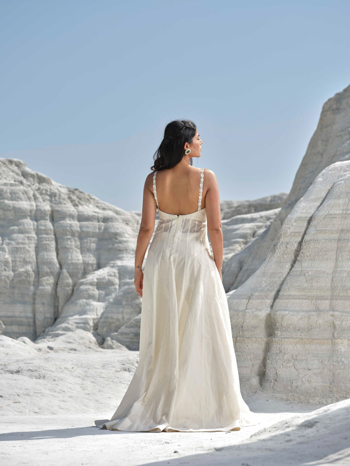 Moonlit Mirage - Ivory Pearl Mesh Gown