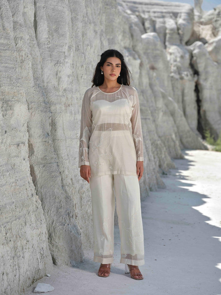 Aureal - Sheer Ivory Embroidered Co-ord Set