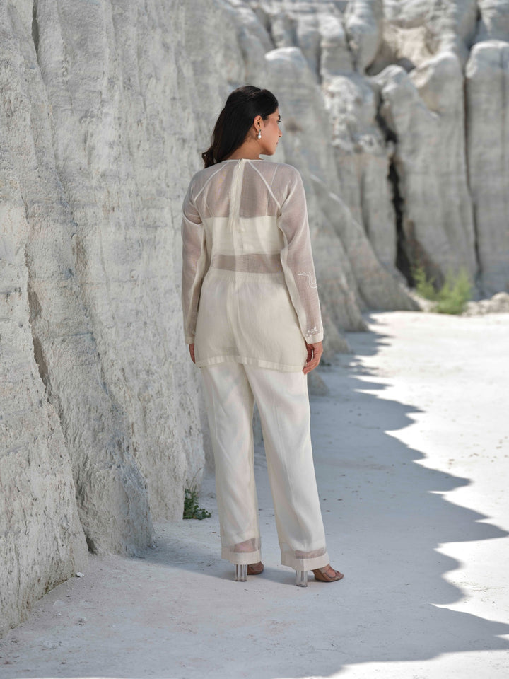 Aureal - Sheer Ivory Embroidered Co-ord Set
