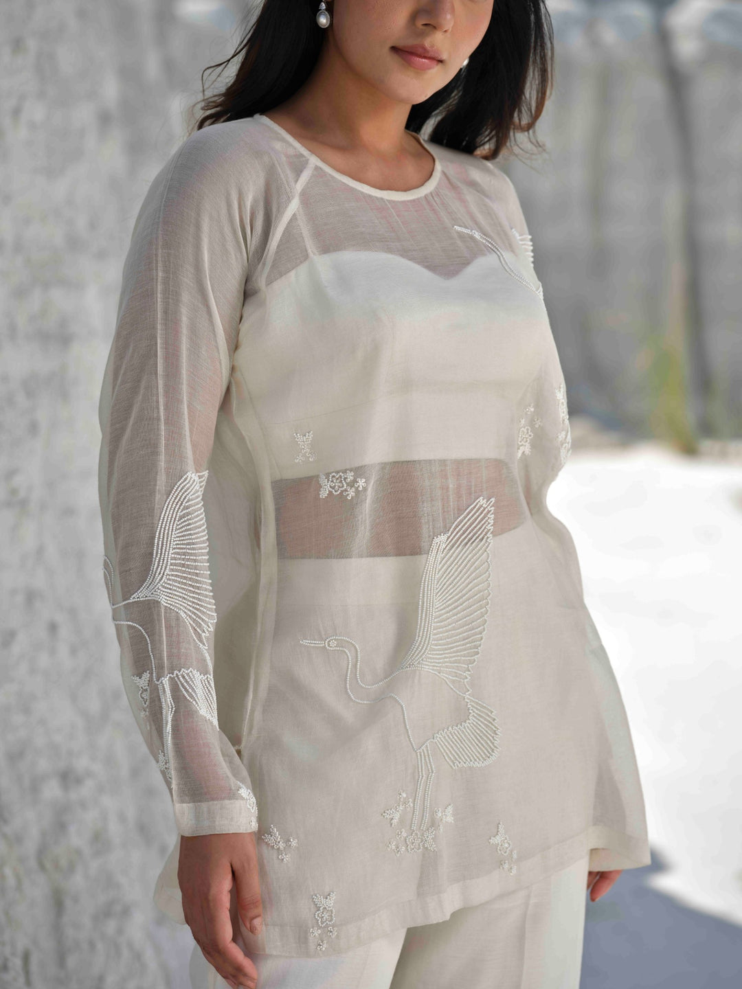 Aureal - Sheer Ivory Embroidered Co-ord Set