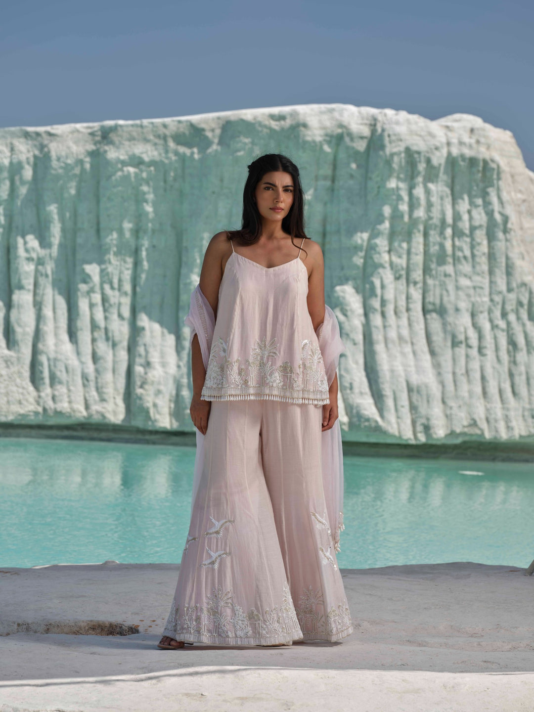 Marizia - Blush Toned Embroidered  Set With Stole