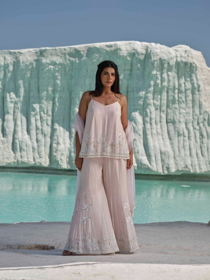 Marizia - Blush Toned Embroidered  Set With Stole