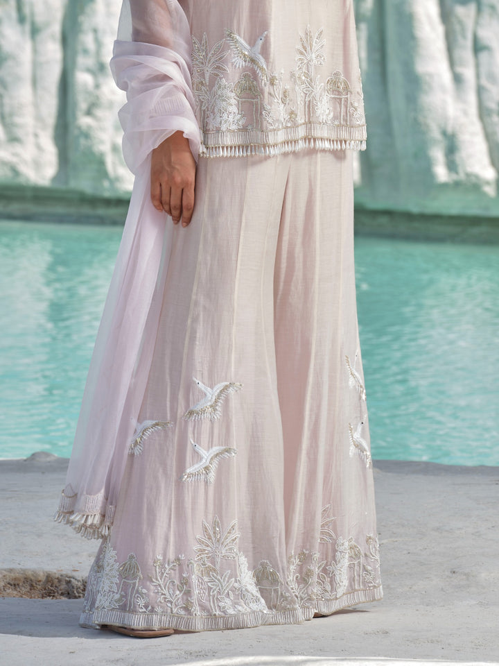 Marizia - Blush Toned Embroidered  Set With Stole