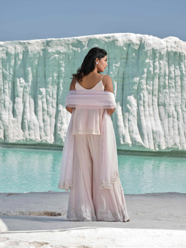 Marizia - Blush Toned Embroidered  Set With Stole